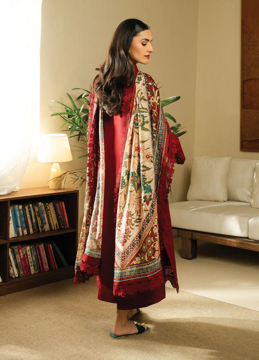 BATIK-3PC DHANAK EMBROIDERED SHIRT WITH COUTRAI WOOL PRINTED SHAWL AND TROUSER-W.J-1796