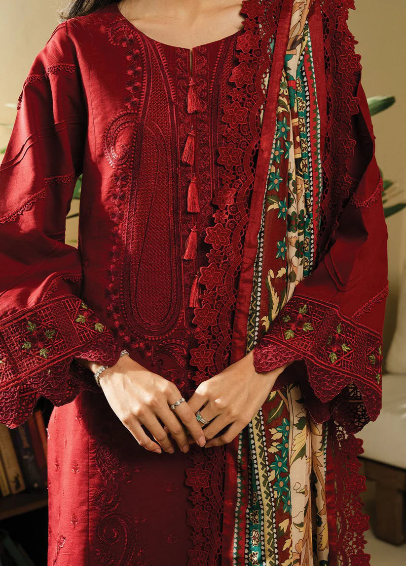BATIK-3PC DHANAK EMBROIDERED SHIRT WITH COUTRAI WOOL PRINTED SHAWL AND TROUSER-W.J-1796