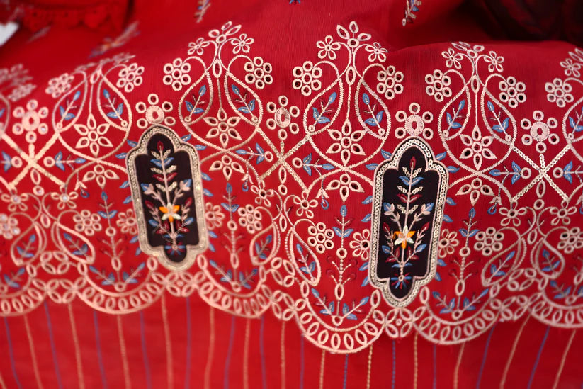 WearJora-3PC KHADDAR CUTWORK EMBROIDERED SHIRT WITH KASHMIRI JACQUARD WOOL SHAWL-W.J-1353