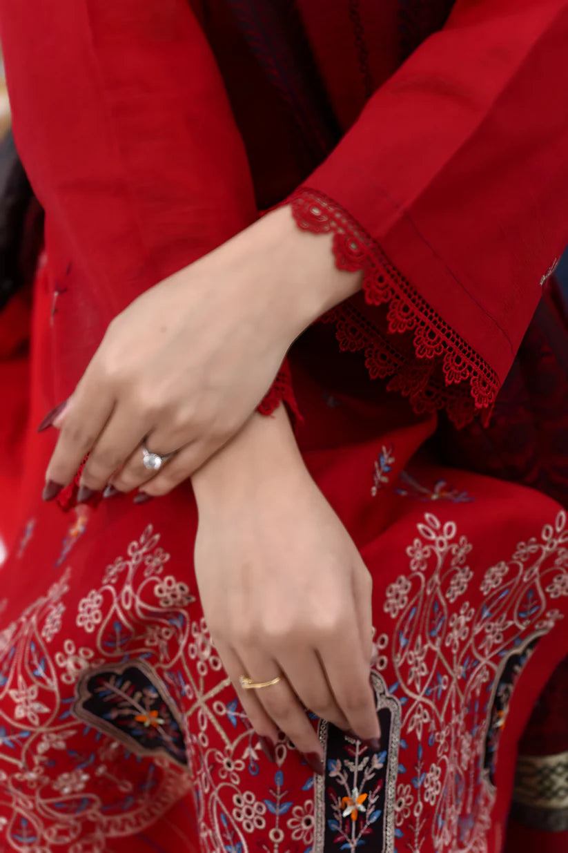 WearJora-3PC KHADDAR CUTWORK EMBROIDERED SHIRT WITH KASHMIRI JACQUARD WOOL SHAWL-W.J-1353