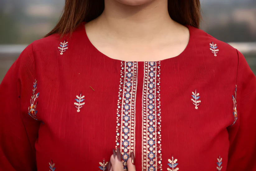 WearJora-3PC KHADDAR CUTWORK EMBROIDERED SHIRT WITH KASHMIRI JACQUARD WOOL SHAWL-W.J-1353