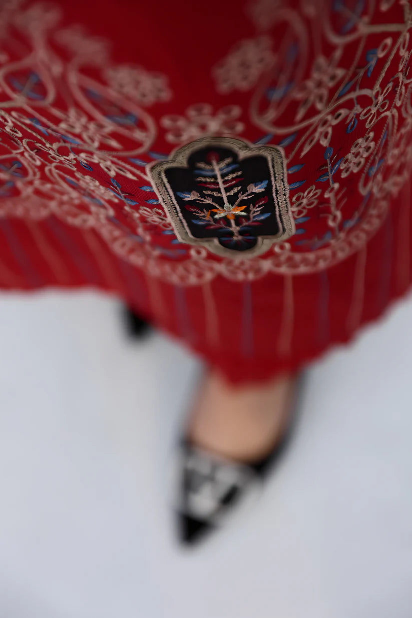 WearJora-3PC KHADDAR CUTWORK EMBROIDERED SHIRT WITH KASHMIRI JACQUARD WOOL SHAWL-W.J-1353