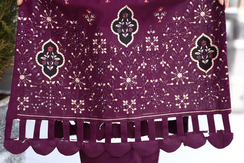 WearJora-3PC KHADDAR CUTWORK EMBROIDERED SHIRT WITH KASHMIRI JACQUARD WOOL SHAWL-W.J-1355