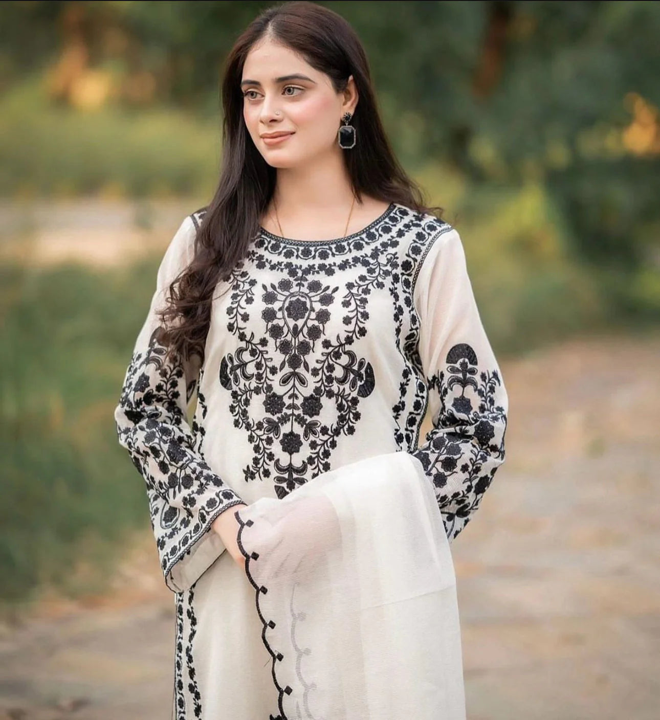 JAZMIN- DHANAK 3PC EMBROIDERED SHIRT WITH DHANAK EMBROIDERED SHAWL WITH TROUSER-W.J-1032