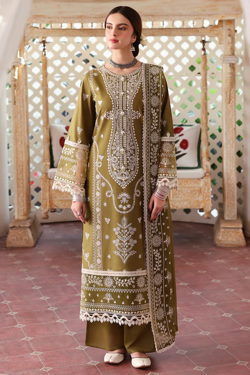 MAHNUR-3PC DHANAK EMBROIDERED SHIRT WITH DHANAK EMBROIDERED SHAWL & TROUSER-W.J-1902