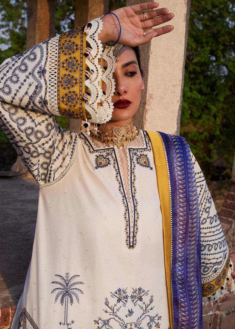 HUSSAIN REHAR--3PC KHADDAR HEAVY EMBROIDERED SHIRT WITH COURTRAI WOOL PRINT SHAWL AND TROUSER-W.J-1830