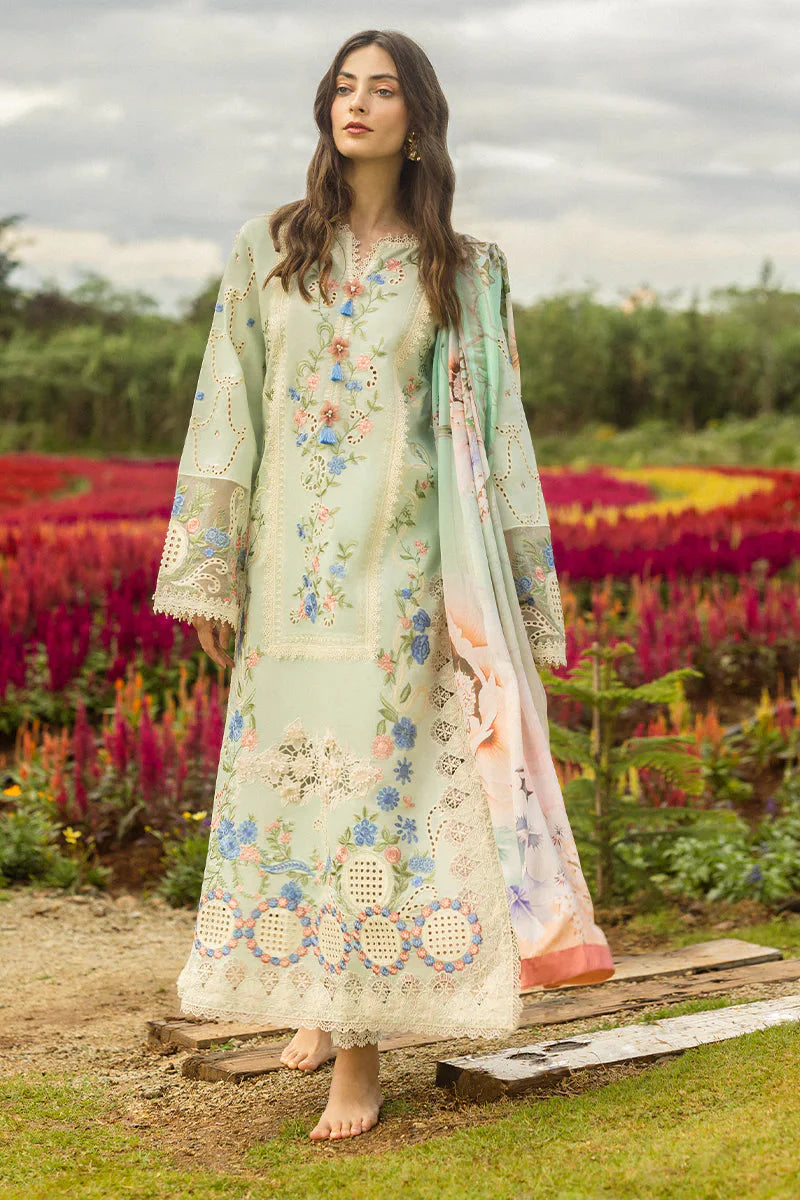 MUSHQ - 3PC LAWN CHIKANKAARI EMBROIDERED SHIRT WITH CHIFFON PRINTED DUPATTA AND TROUSER -W.J-1787