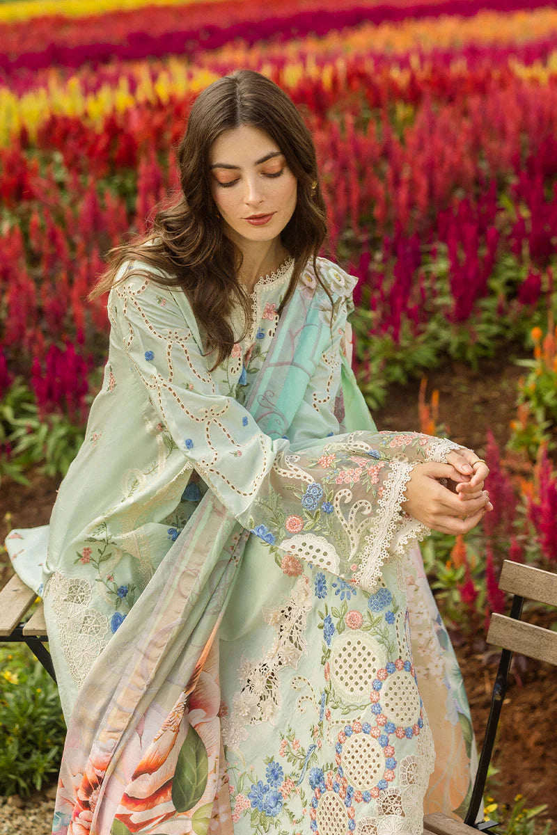 MUSHQ - 3PC LAWN CHIKANKAARI EMBROIDERED SHIRT WITH CHIFFON PRINTED DUPATTA AND TROUSER -W.J-1787