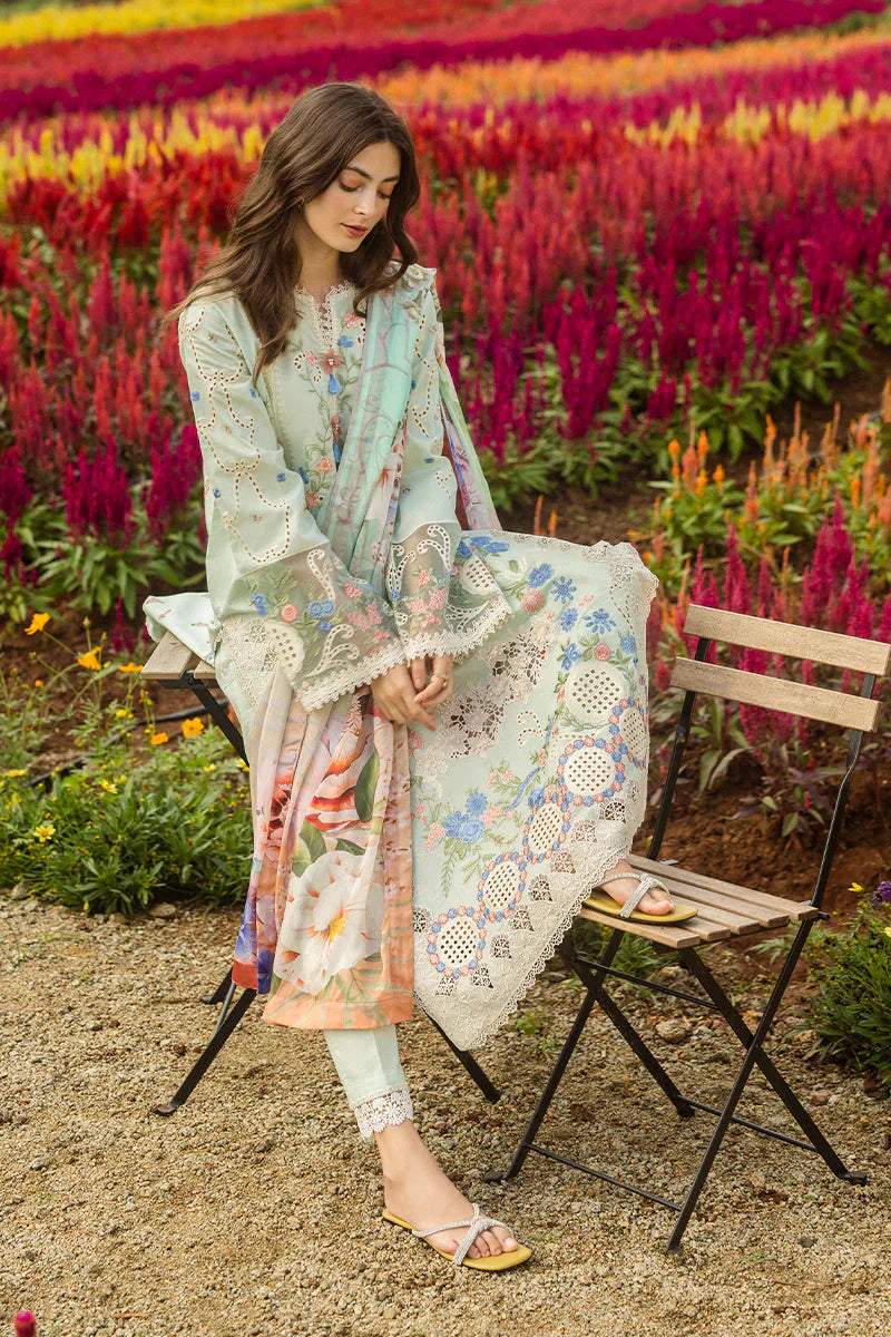 MUSHQ - 3PC LAWN CHIKANKAARI EMBROIDERED SHIRT WITH CHIFFON PRINTED DUPATTA AND TROUSER -W.J-1787