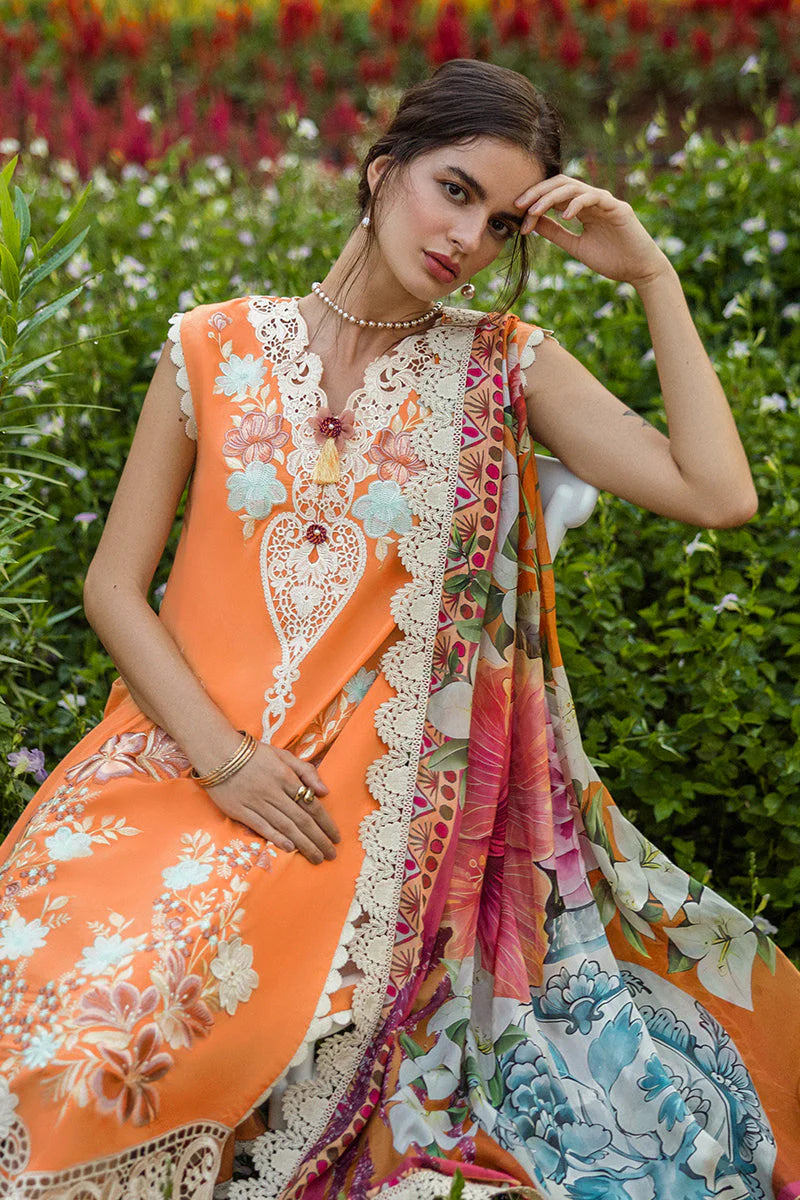 MUSHQ-3PC LAWN EMBROIDERED SHIRT WITH CHIFFON PRINT DUPATTA & TROUSER-W.J-1728