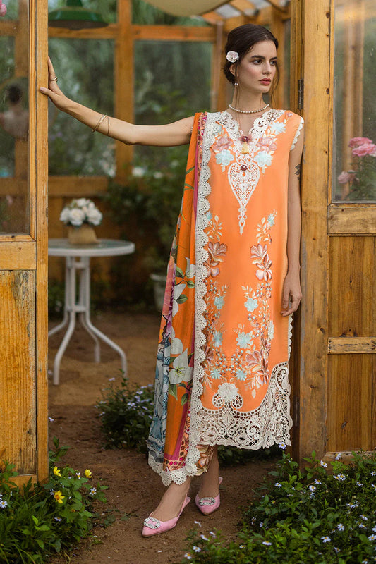 MUSHQ-3PC LAWN EMBROIDERED SHIRT WITH CHIFFON PRINT DUPATTA & TROUSER-W.J-1728