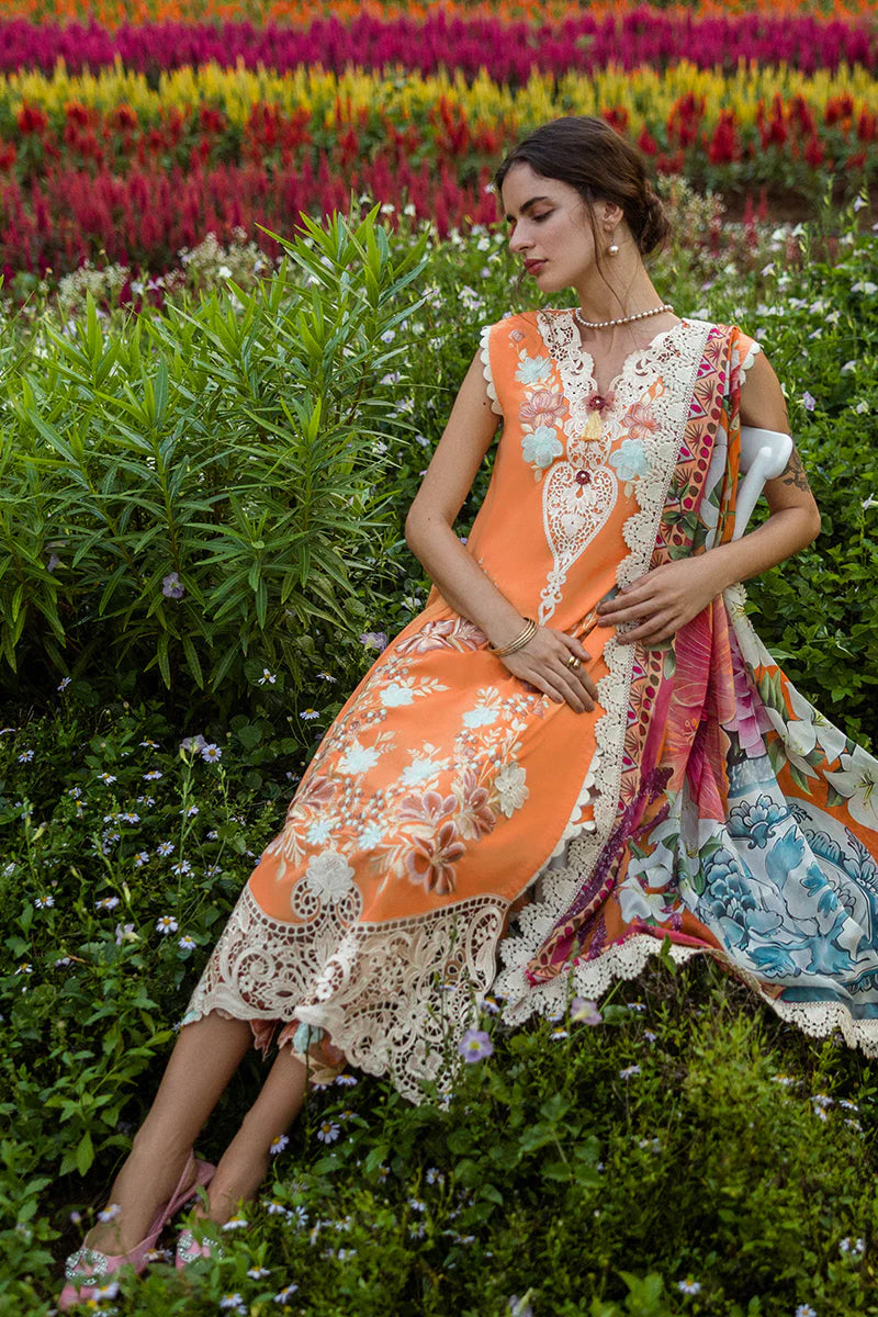 MUSHQ-3PC LAWN EMBROIDERED SHIRT WITH CHIFFON PRINT DUPATTA & TROUSER-W.J-1728