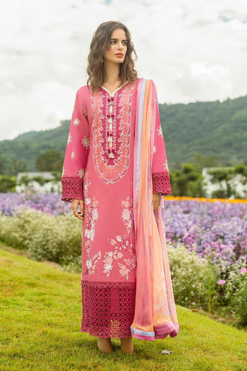 MUSHQ-3PC LAWN EMBROIDERED SHIRT WITH CHIFFON PRINT DUPATTA & TROUSER-W.J-1722