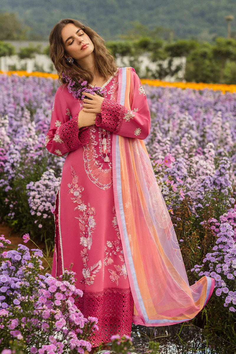 MUSHQ-3PC LAWN EMBROIDERED SHIRT WITH CHIFFON PRINT DUPATTA & TROUSER-W.J-1722