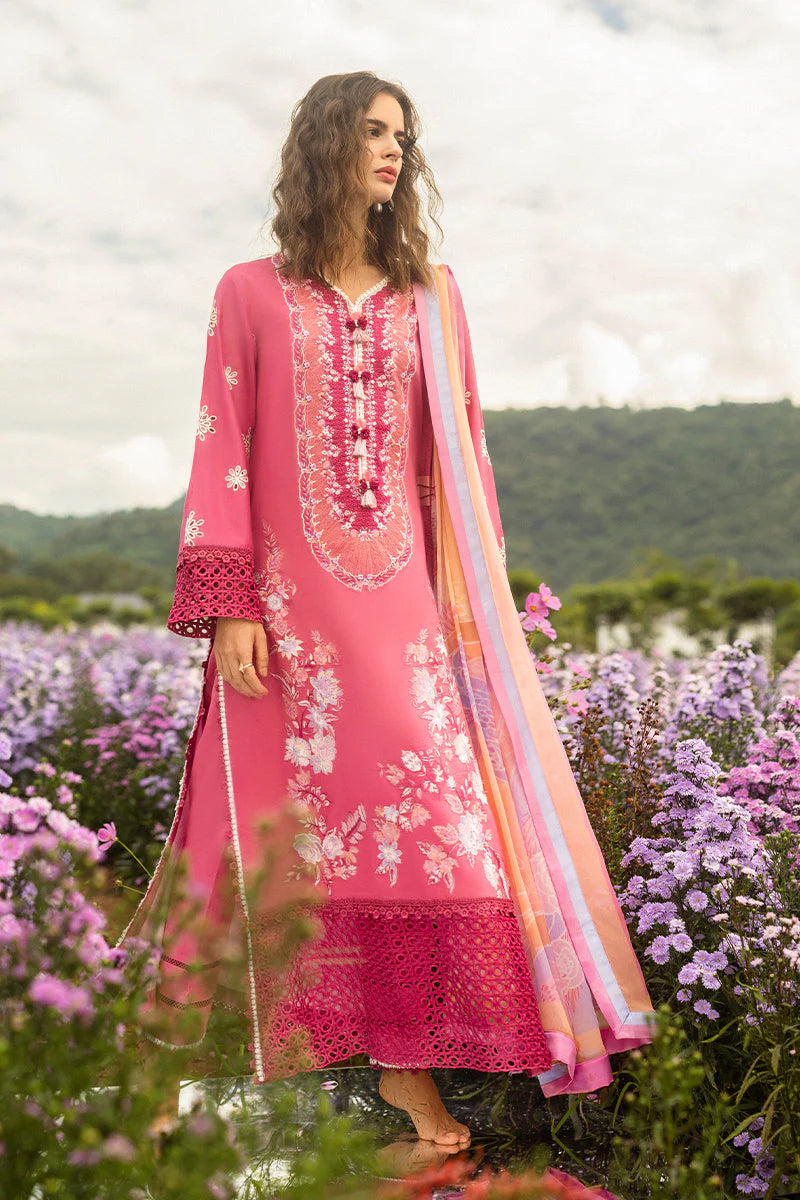 MUSHQ-3PC LAWN EMBROIDERED SHIRT WITH CHIFFON PRINT DUPATTA & TROUSER-W.J-1722