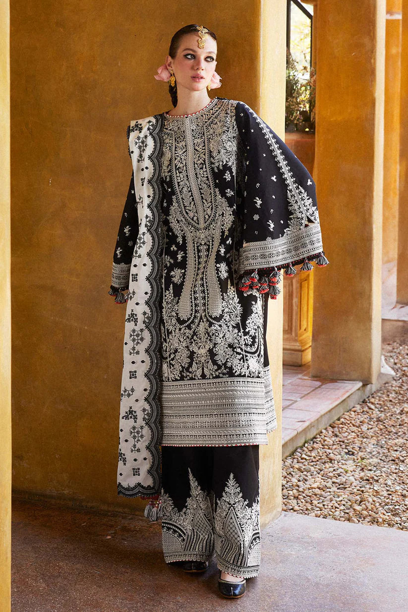 HUSSAIN REHAR-3PC DHANAK EMBROIDERED SHIRT WITH COTTON NET EMBROIDERED DUPATTA AND EMB TROUSER-W.J-1834