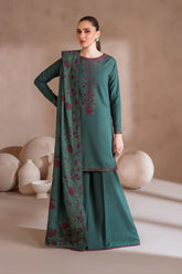 IZNIK-3PC DHANAK EMBROIDERED SHIRT WITH DHANAK EMBROIDERED SHAWL & TROUSER-W.J-5055