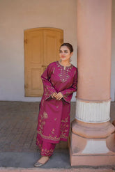 URGE-2PC LAWN SEQUIN EMBROIDERED SHIRT WITH EMB TROUSER-W.J-03