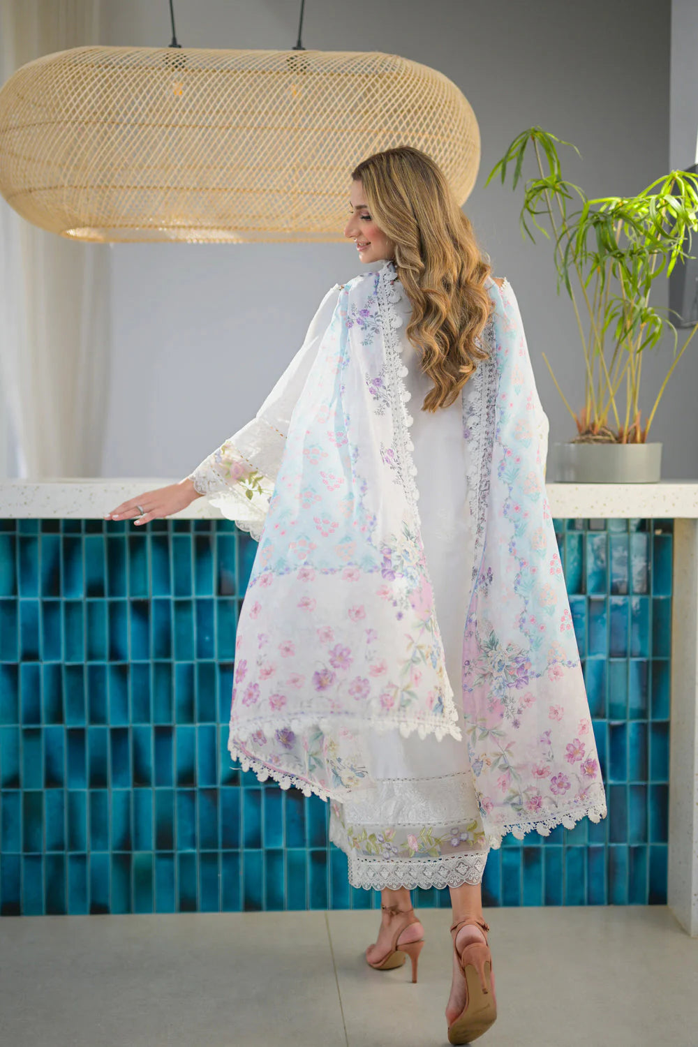 NATSHA KAMAL-3PC DHANAK EMBROIDERED SHIRT WITH WOOL PRINT SHAWL & TROUSER-W.J-1264