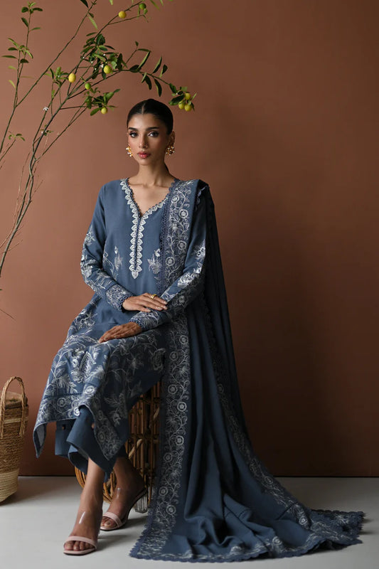 BATIK-3PC DHANAK EMBROIDERED SHIRT WITH DHANAK EMBROIDERED SHAWL AND TROUSER-W.J-2022