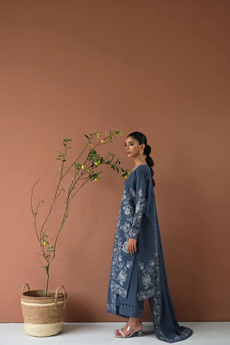BATIK-3PC DHANAK EMBROIDERED SHIRT WITH DHANAK EMBROIDERED SHAWL AND TROUSER-W.J-2022