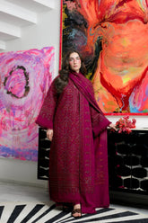 ZAIB-3PC KARANDI EMBROIDERED SHIRT WITH KARANDI EMBROIDERED SHAWL AND TROUSER -W.J-5295