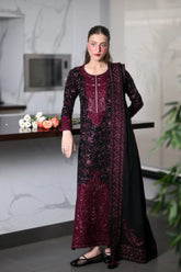 ZAIB-3PC KARANDI EMBROIDERED SHIRT WITH KARANDI EMBROIDERED SHAWL AND TROUSER -W.J-5297