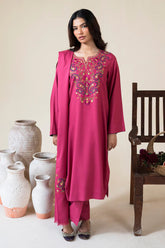 ASLING-3PC DHANAK EMBROIDERED SHIRT WITH DHANAK EMBROIDERED SHAWL AND TROUSER-W.J-4420