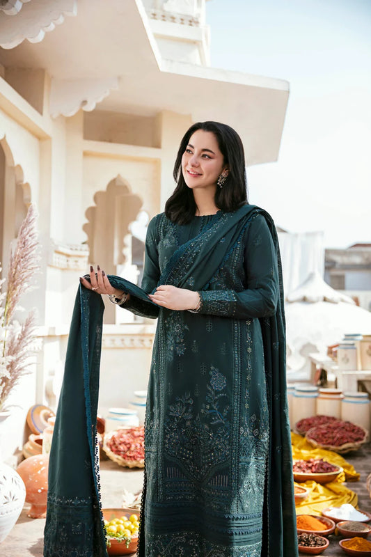 FLORENT-3PC DHANAK EMBROIDERED SHIRT WITH DHANAK EMBROIDERED SHAWL & TROUSER-W.J-1809