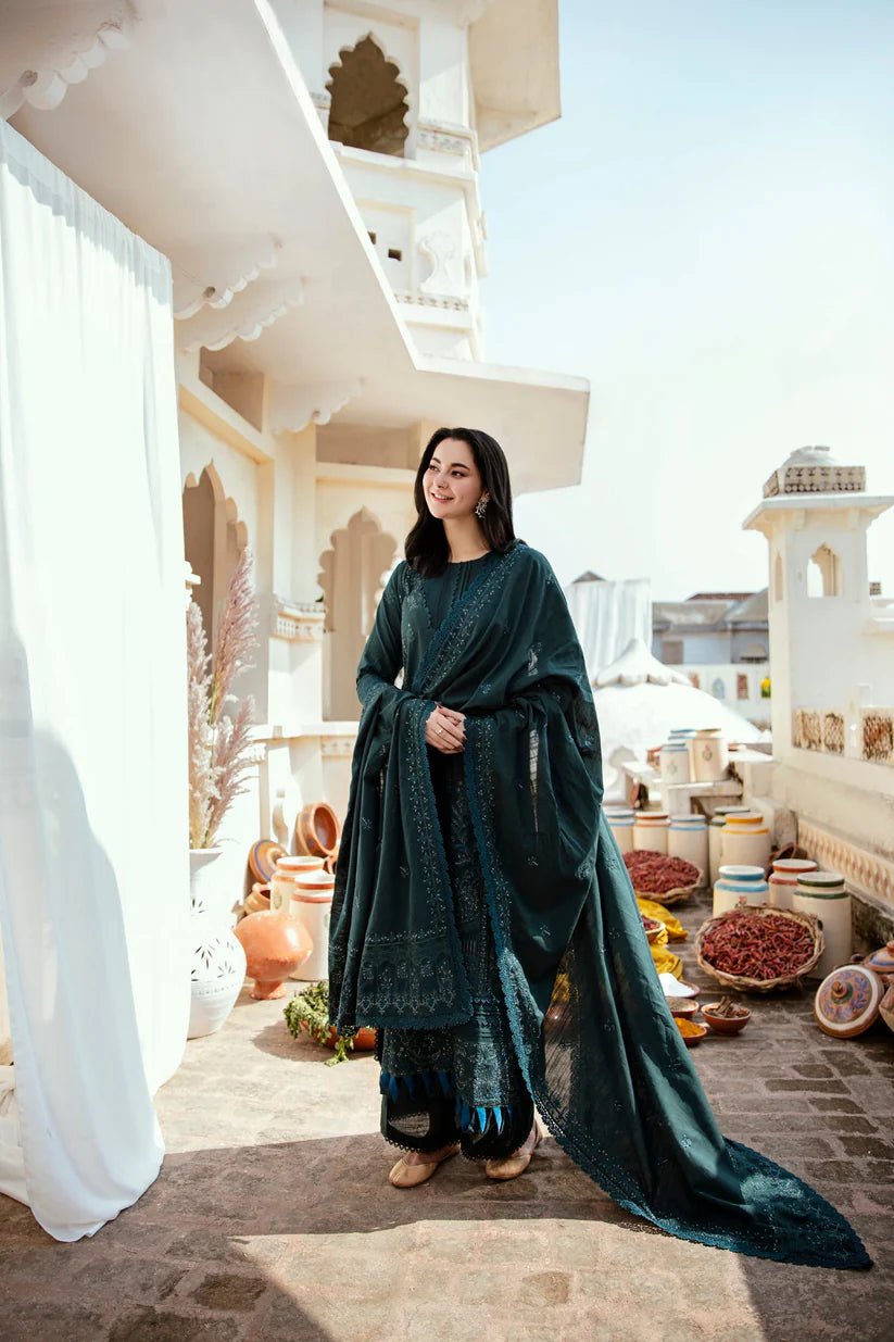 FLORENT-3PC DHANAK EMBROIDERED SHIRT WITH DHANAK EMBROIDERED SHAWL & TROUSER-W.J-1809