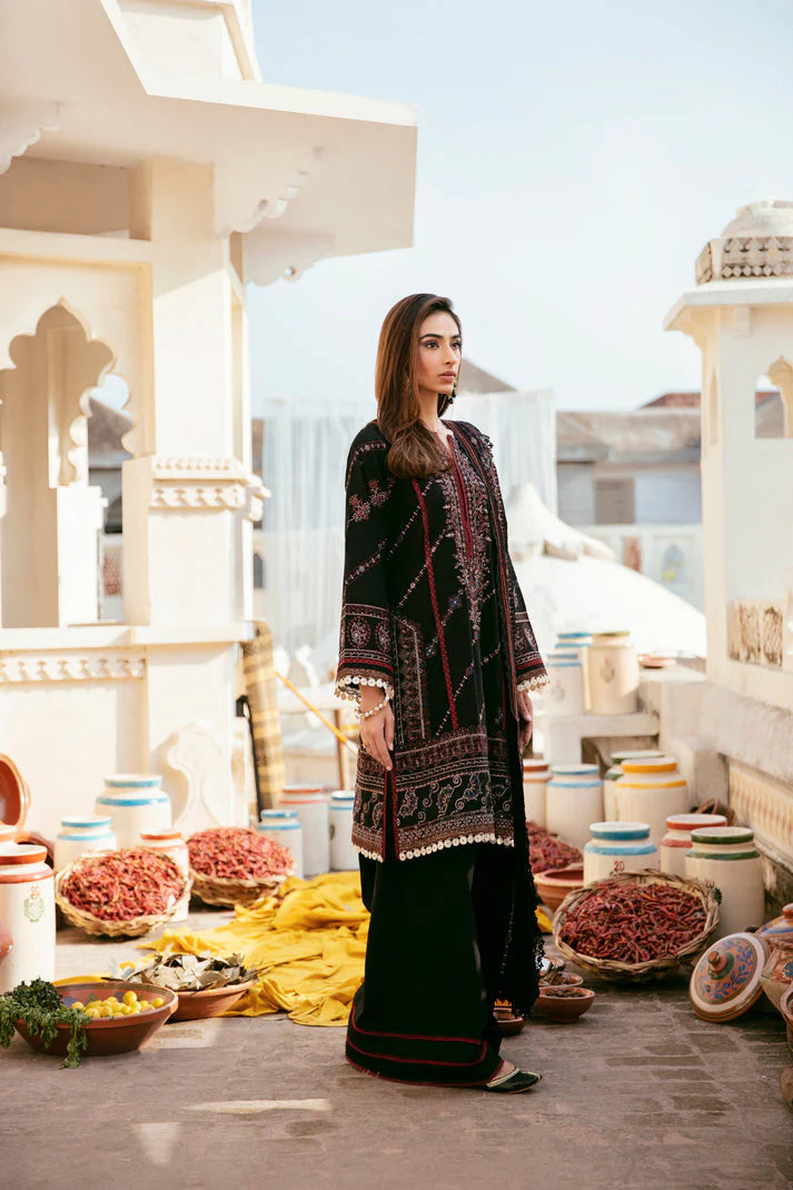 FLORENT-3PC DHANAK EMBROIDERED SHIRT WITH DHANAK EMBROIDERED SHAWL & TROUSER-W.J-1811