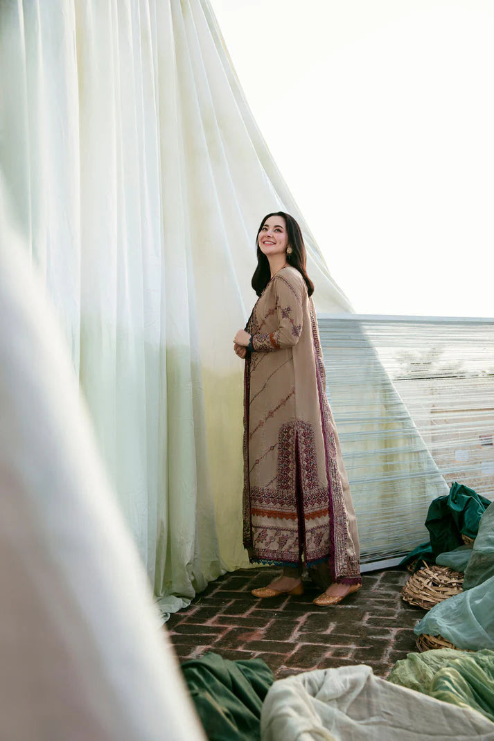FLORENT-3PC DHANAK EMBROIDERED SHIRT WITH DHANAK EMBROIDERED SHAWL & TROUSER-W.J-1810