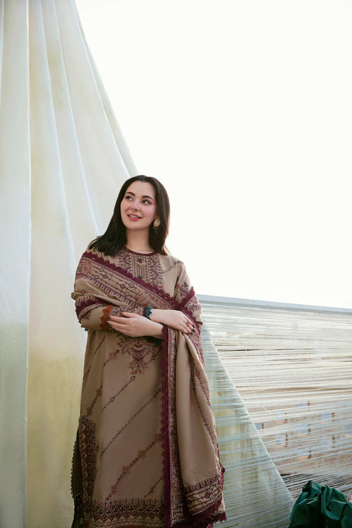 FLORENT-3PC DHANAK EMBROIDERED SHIRT WITH DHANAK EMBROIDERED SHAWL & TROUSER-W.J-1810