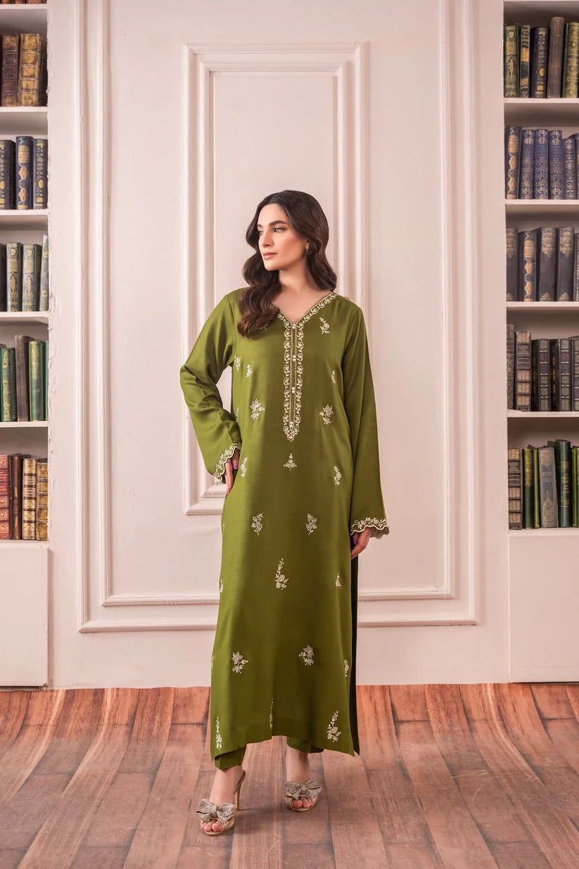 SAPPHIRE-3PC DHANAK EMBROIDERED SHIRT WITH CHIFFON DUPATTA AND TROUSER-W.J-1446