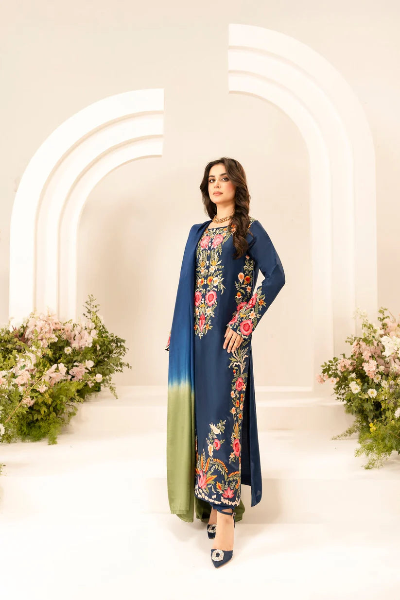 MIRANA-3PC LAWN EMBROIDERED SHIRT WITH CHIFFON TYE & DYE DUPATTA & TROUSER-W.J-1743