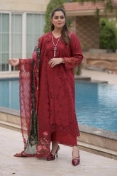 ANEELAS-3PC LAWN CHIKAN EMBROIDERED SHIRT WITH CHIFFON PRINTED EMB DUPATTA AND TROUSER-W.J-4875