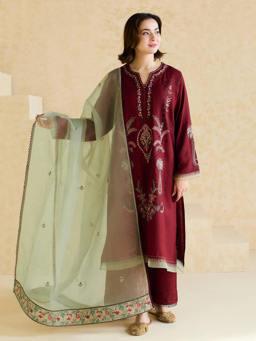 ZARA SHAHJAHAN - 3PC LAWN EMBROIDERED SHIRT WITH ORGANZA EMBROIDERED DUPATTA AND TROUSER -W.J-1790