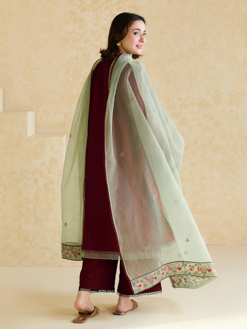ZARA SHAHJAHAN - 3PC LAWN EMBROIDERED SHIRT WITH ORGANZA EMBROIDERED DUPATTA AND TROUSER -W.J-1790