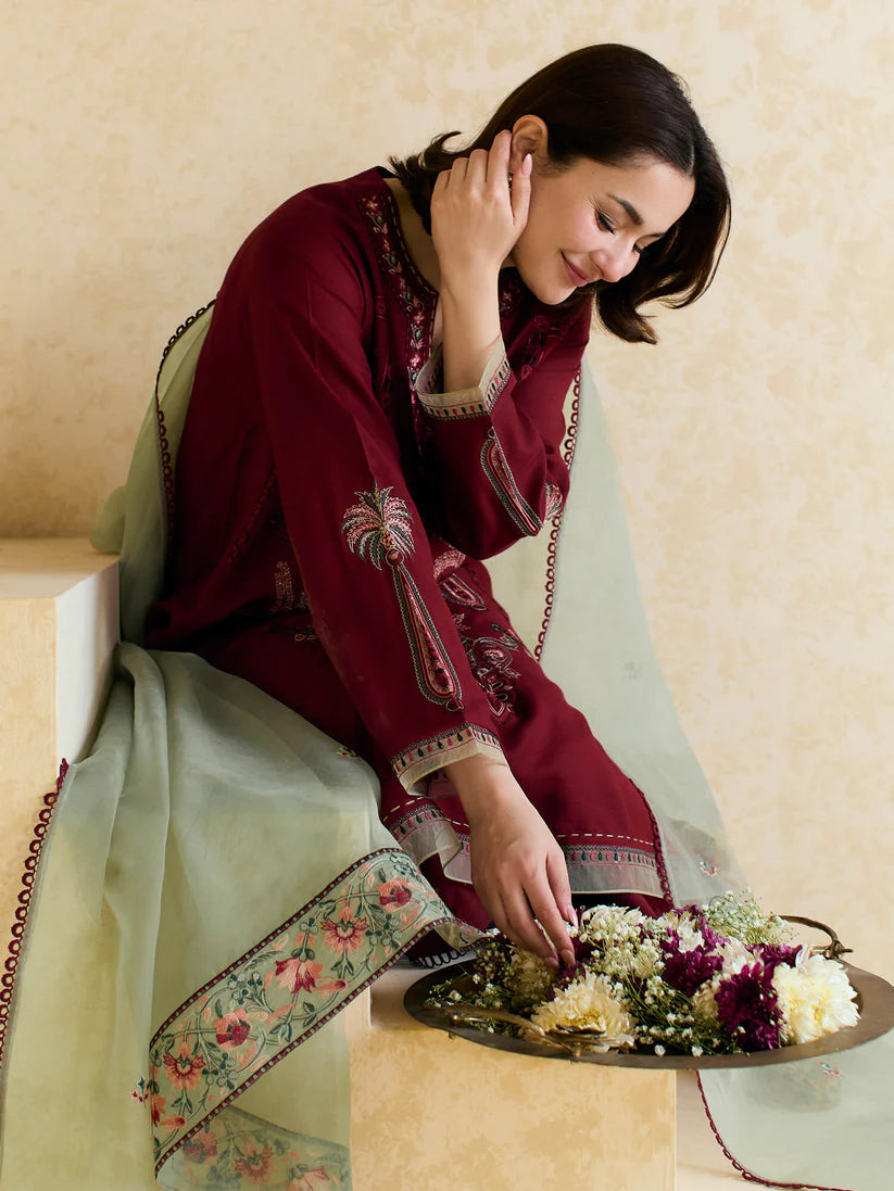 ZARA SHAHJAHAN - 3PC LAWN EMBROIDERED SHIRT WITH ORGANZA EMBROIDERED DUPATTA AND TROUSER -W.J-1790