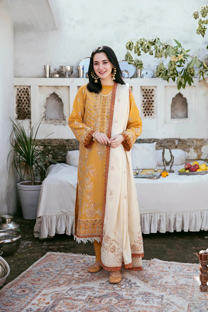 FLORENT-3PC DHANAK EMBROIDERED SHIRT WITH DHANAK EMBROIDERED SHAWL AND TROUSER -W.J-1788