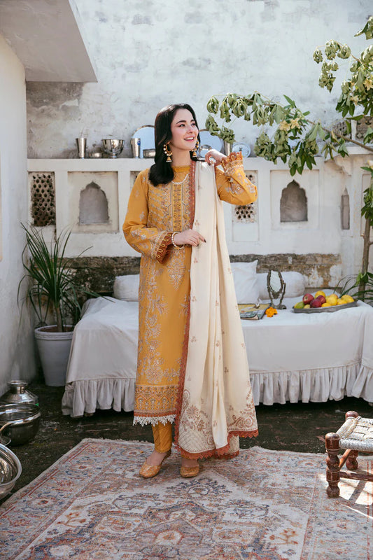 FLORENT-3PC DHANAK EMBROIDERED SHIRT WITH DHANAK EMBROIDERED SHAWL AND TROUSER -W.J-1788