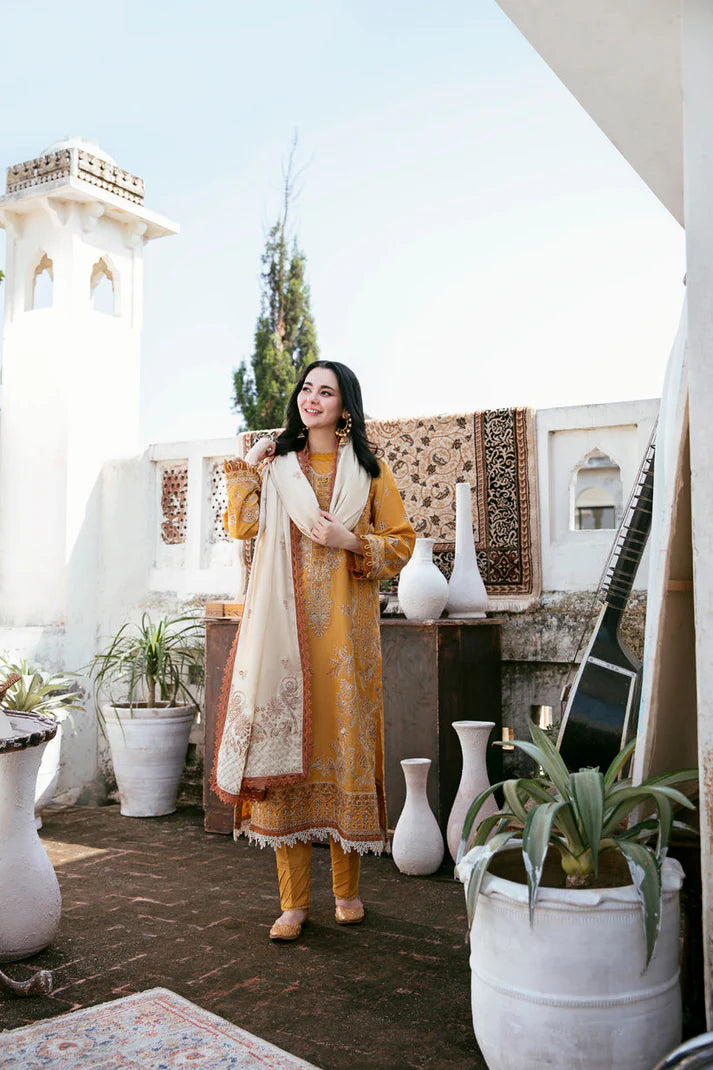 FLORENT-3PC DHANAK EMBROIDERED SHIRT WITH DHANAK EMBROIDERED SHAWL AND TROUSER -W.J-1788