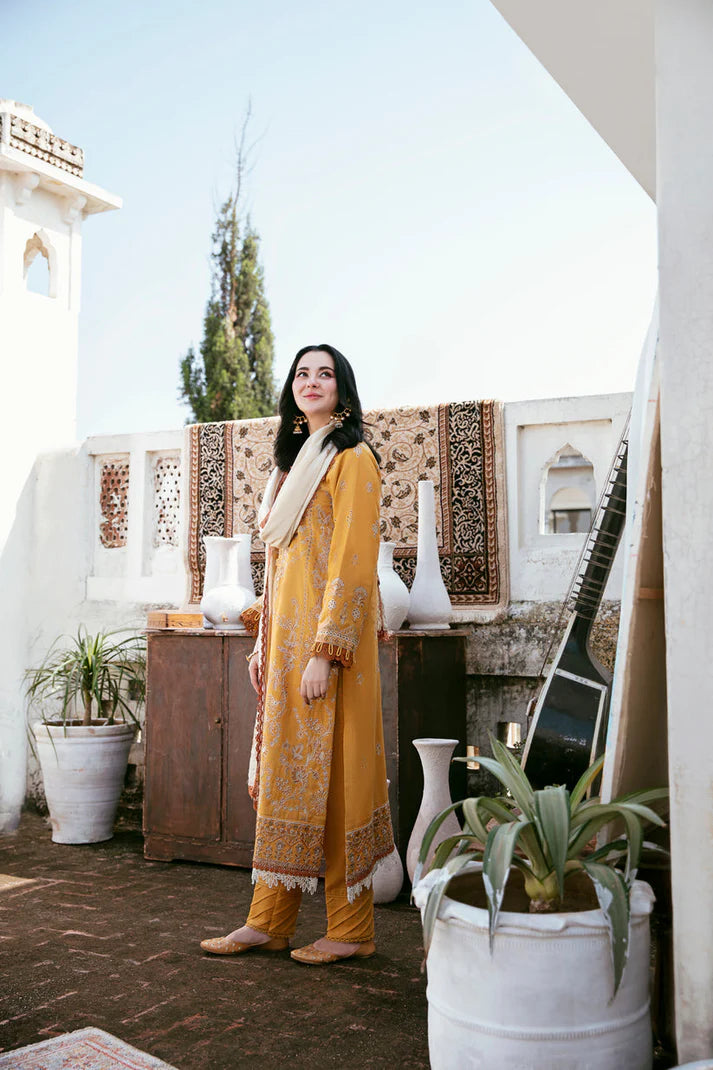 FLORENT-3PC DHANAK EMBROIDERED SHIRT WITH DHANAK EMBROIDERED SHAWL AND TROUSER -W.J-1788