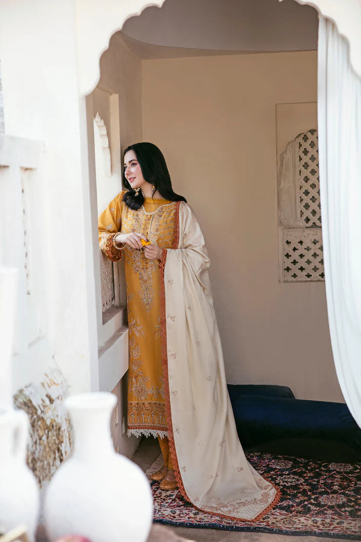 FLORENT-3PC DHANAK EMBROIDERED SHIRT WITH DHANAK EMBROIDERED SHAWL AND TROUSER -W.J-1788