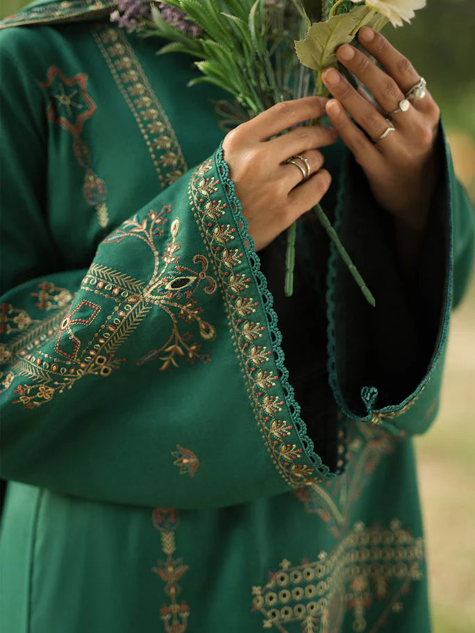 SAPPHIRE-3PC DHANAK EMBROIDERED SHIRT WITH DHANAK EMBROIDERED SHAWL AND TROUSER-W.J-1797