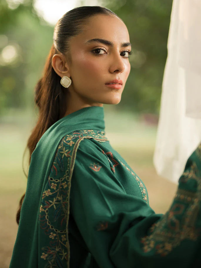 SAPPHIRE-3PC DHANAK EMBROIDERED SHIRT WITH DHANAK EMBROIDERED SHAWL AND TROUSER-W.J-1797