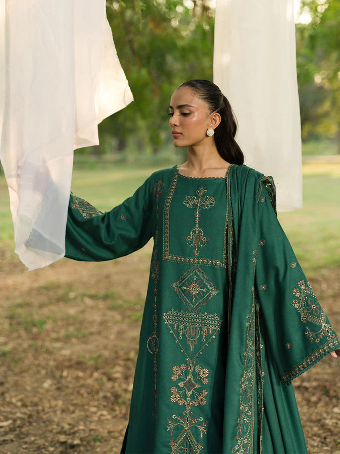 SAPPHIRE-3PC DHANAK EMBROIDERED SHIRT WITH DHANAK EMBROIDERED SHAWL AND TROUSER-W.J-1797