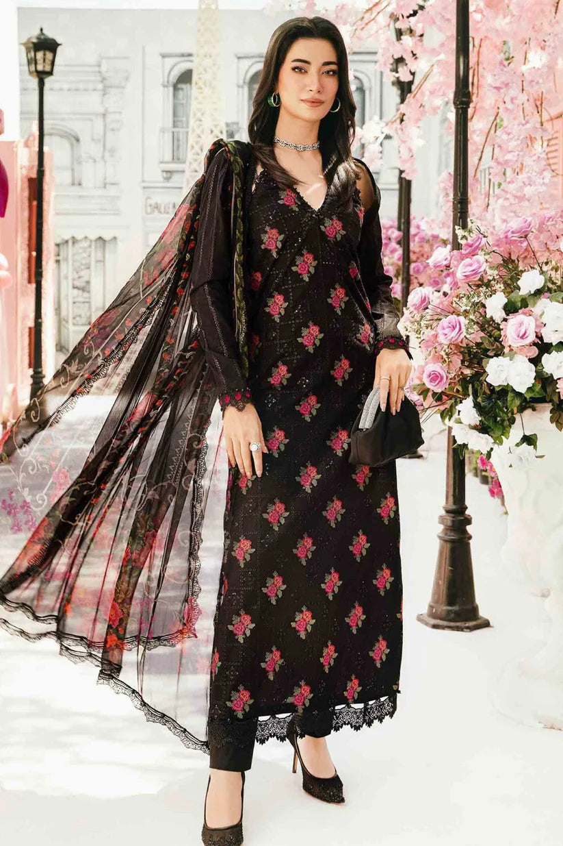 MARIA B-3PC LAWN EMBROIDERED SHIRT WITH MONARK PRINT DUPATTA & TROUSER-W.J-1723