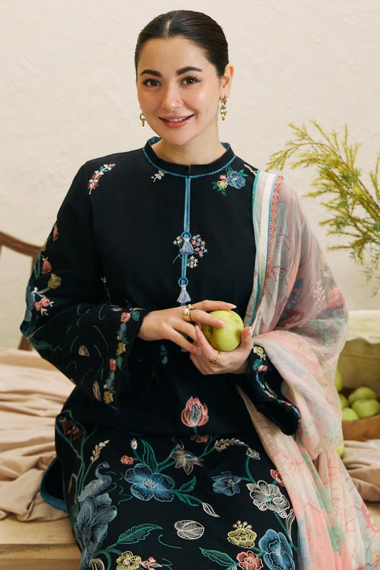 ZAHRA SHAHJAHAN- 3PC DHANAK EMBROIDERED SHIRT WITH WOOL PRINT SHAWL-W.J-1154