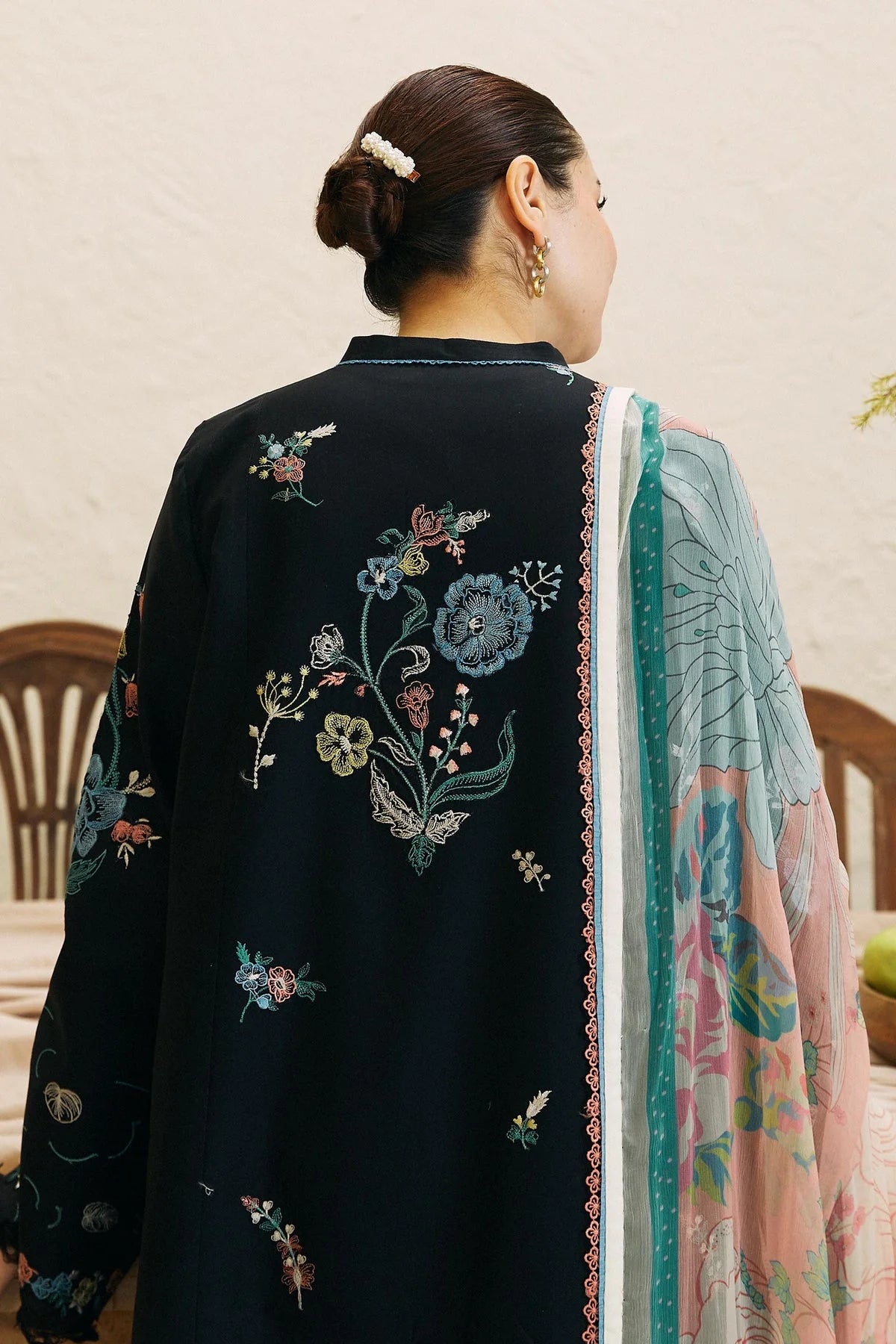 ZAHRA SHAHJAHAN- 3PC DHANAK EMBROIDERED SHIRT WITH WOOL PRINT SHAWL-W.J-1154